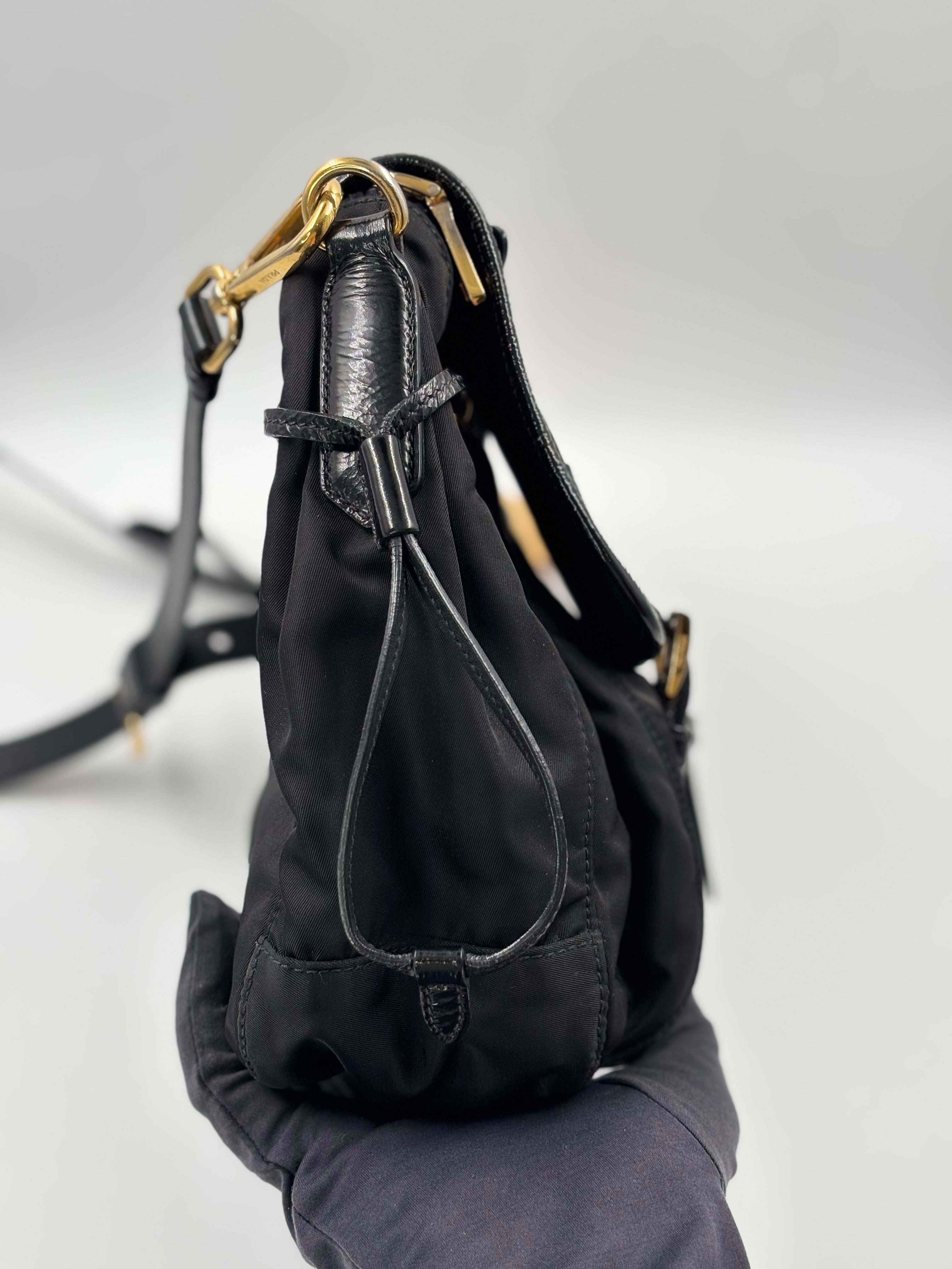 Prada Black Nylon & Leather Messenger  Bag