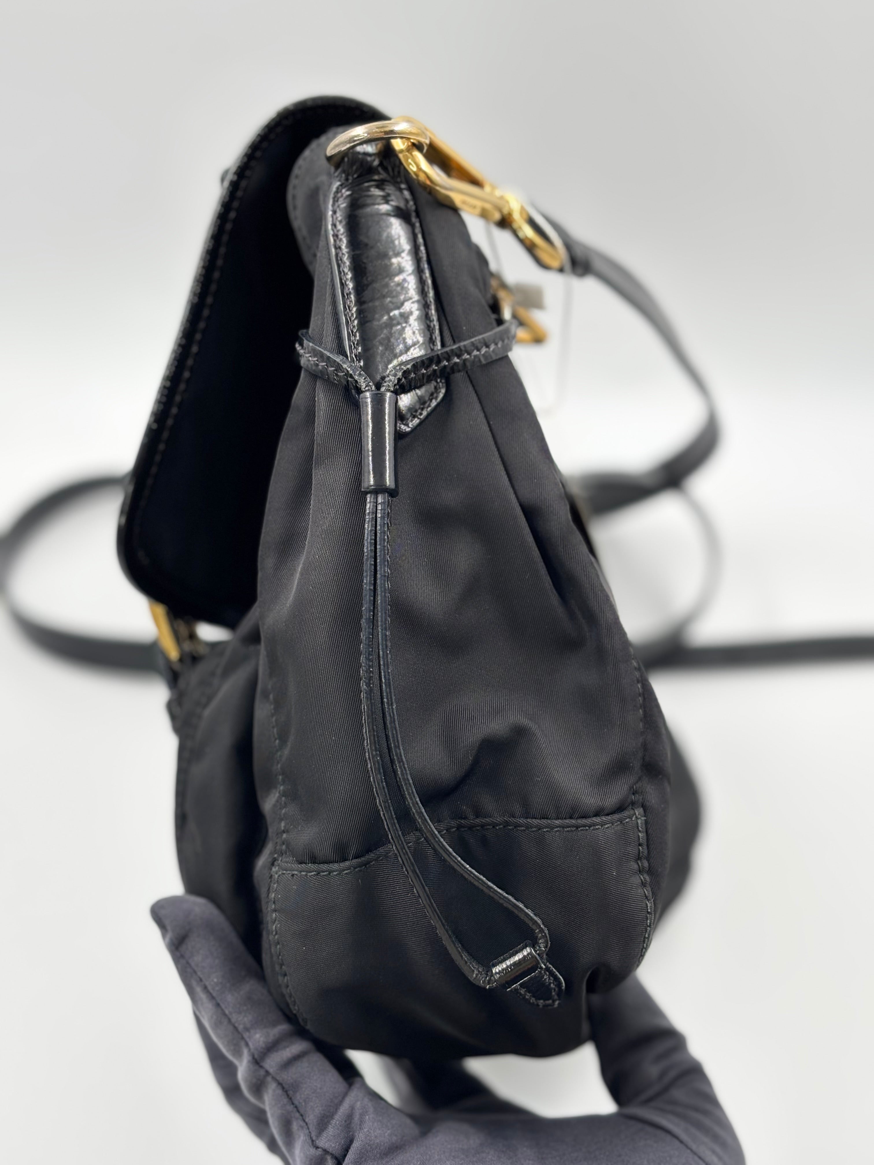 Prada Black Nylon & Leather Messenger  Bag