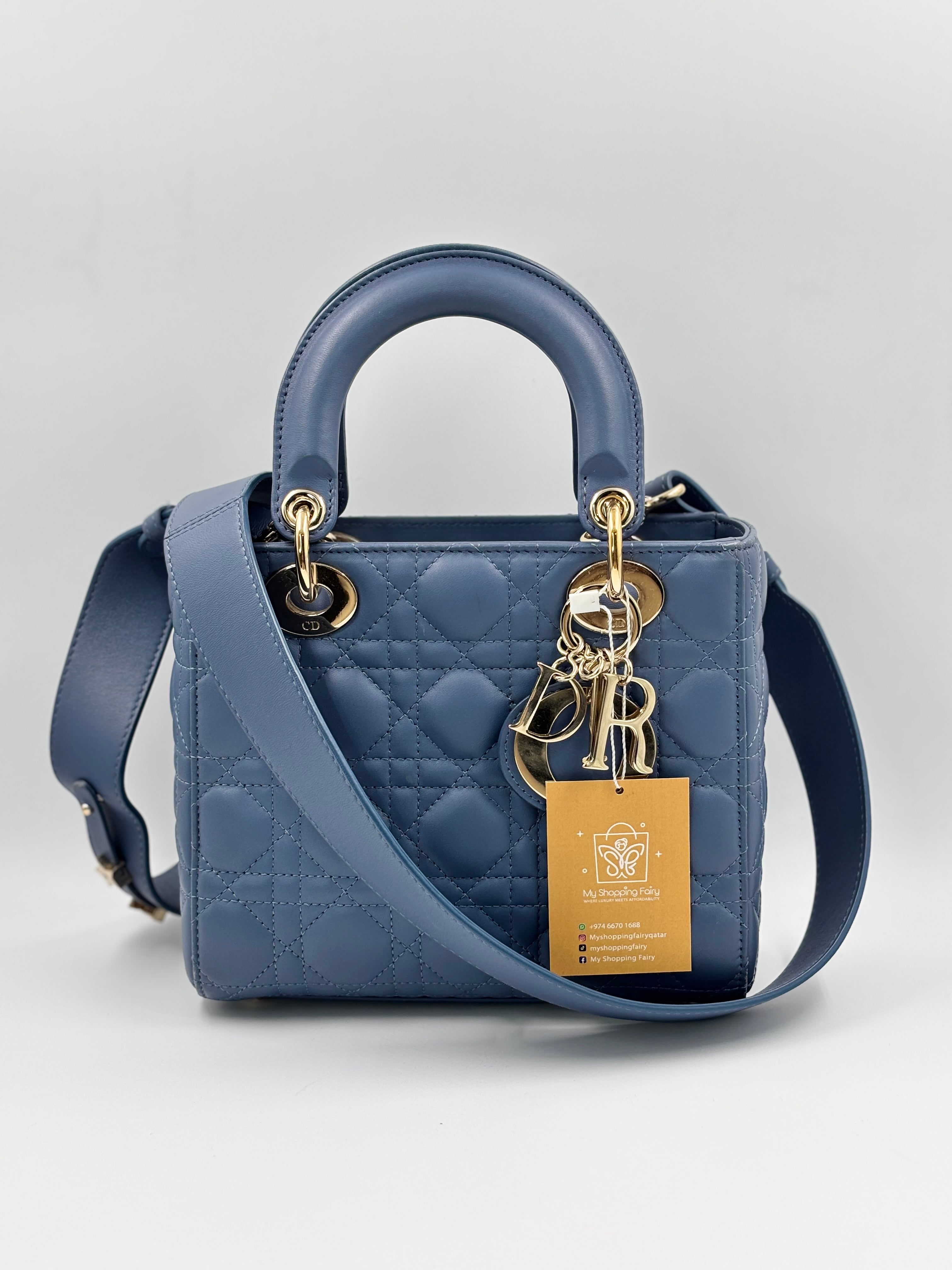 Christian Dior Blue Cannage Quilted Lambskin Leather Small Lady Dior Bag