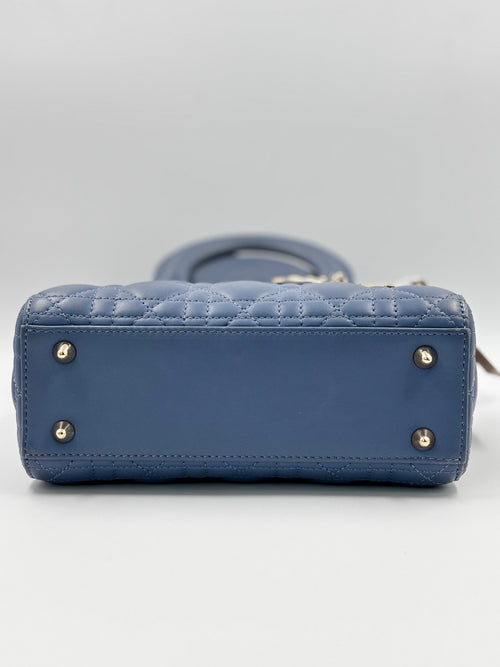 Christian Dior Blue Cannage Quilted Lambskin Leather Small Lady Dior Bag