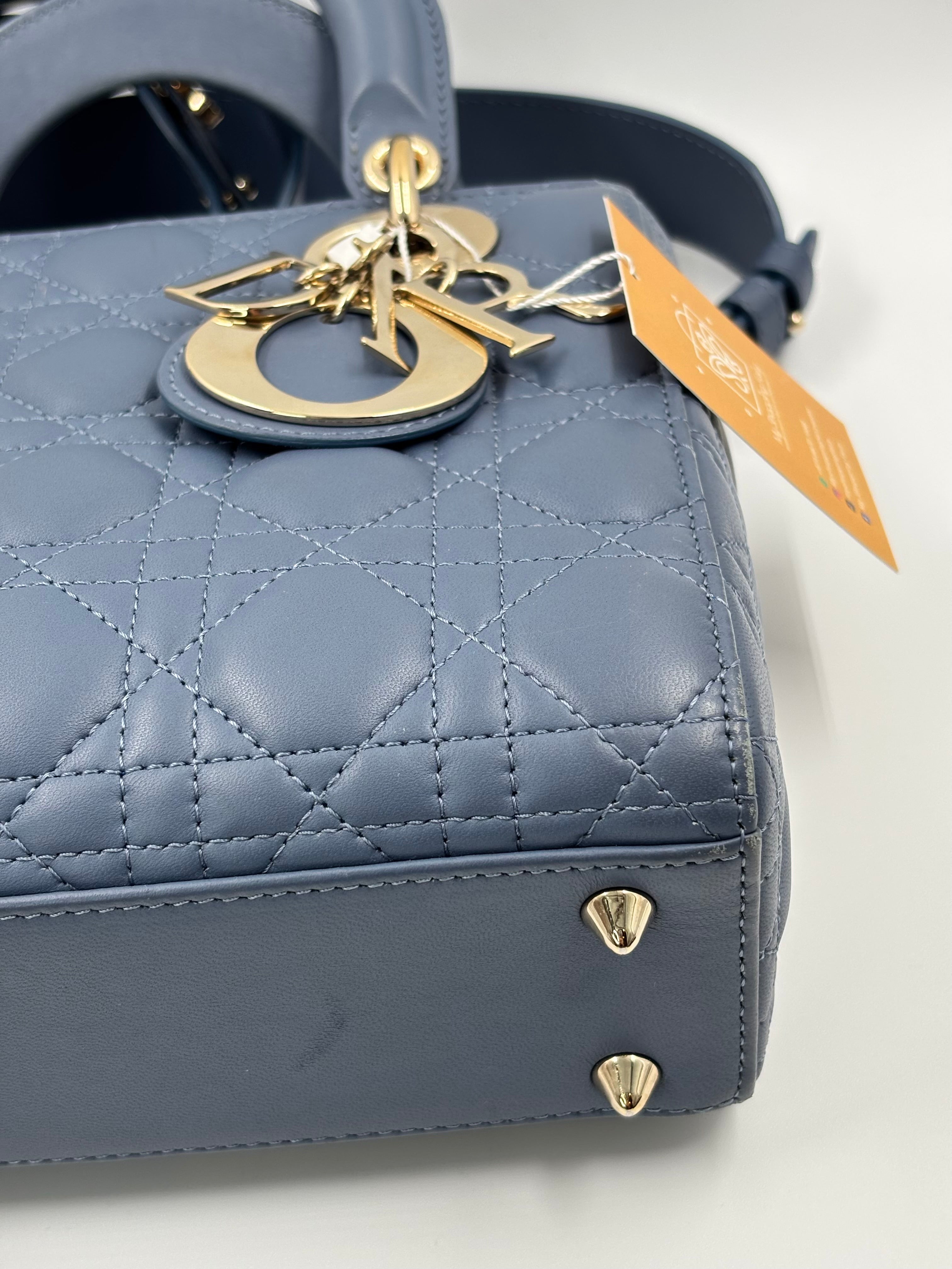 Christian Dior Blue Cannage Quilted Lambskin Leather Small Lady Dior Bag