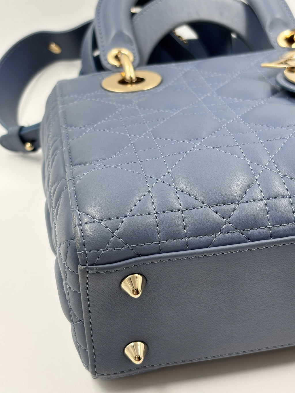 Christian Dior Blue Cannage Quilted Lambskin Leather Small Lady Dior Bag