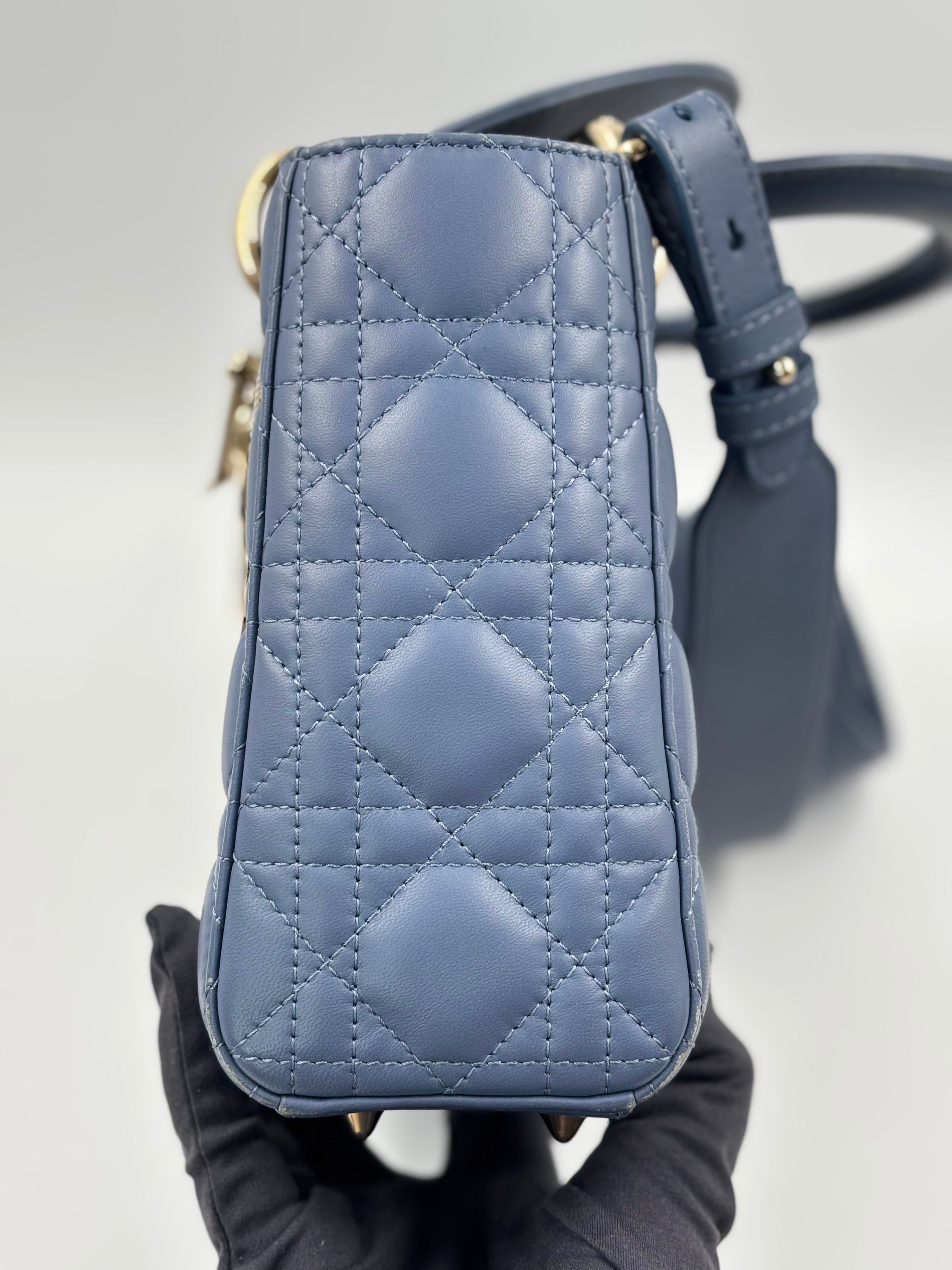 Christian Dior Blue Cannage Quilted Lambskin Leather Small Lady Dior Bag