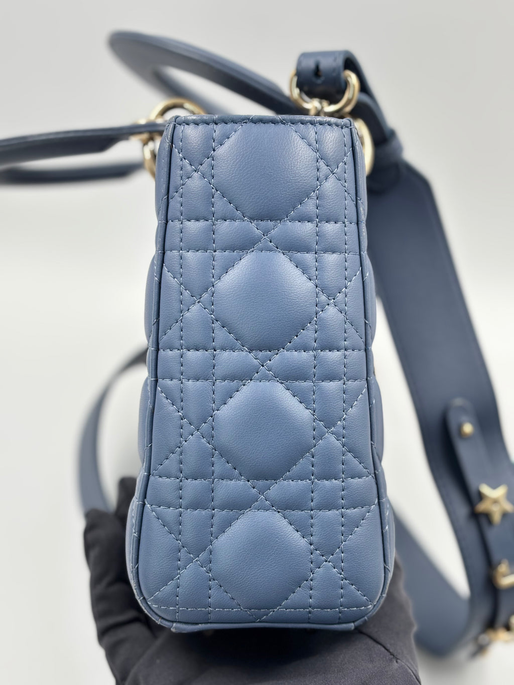Christian Dior Blue Cannage Quilted Lambskin Leather Small Lady Dior Bag