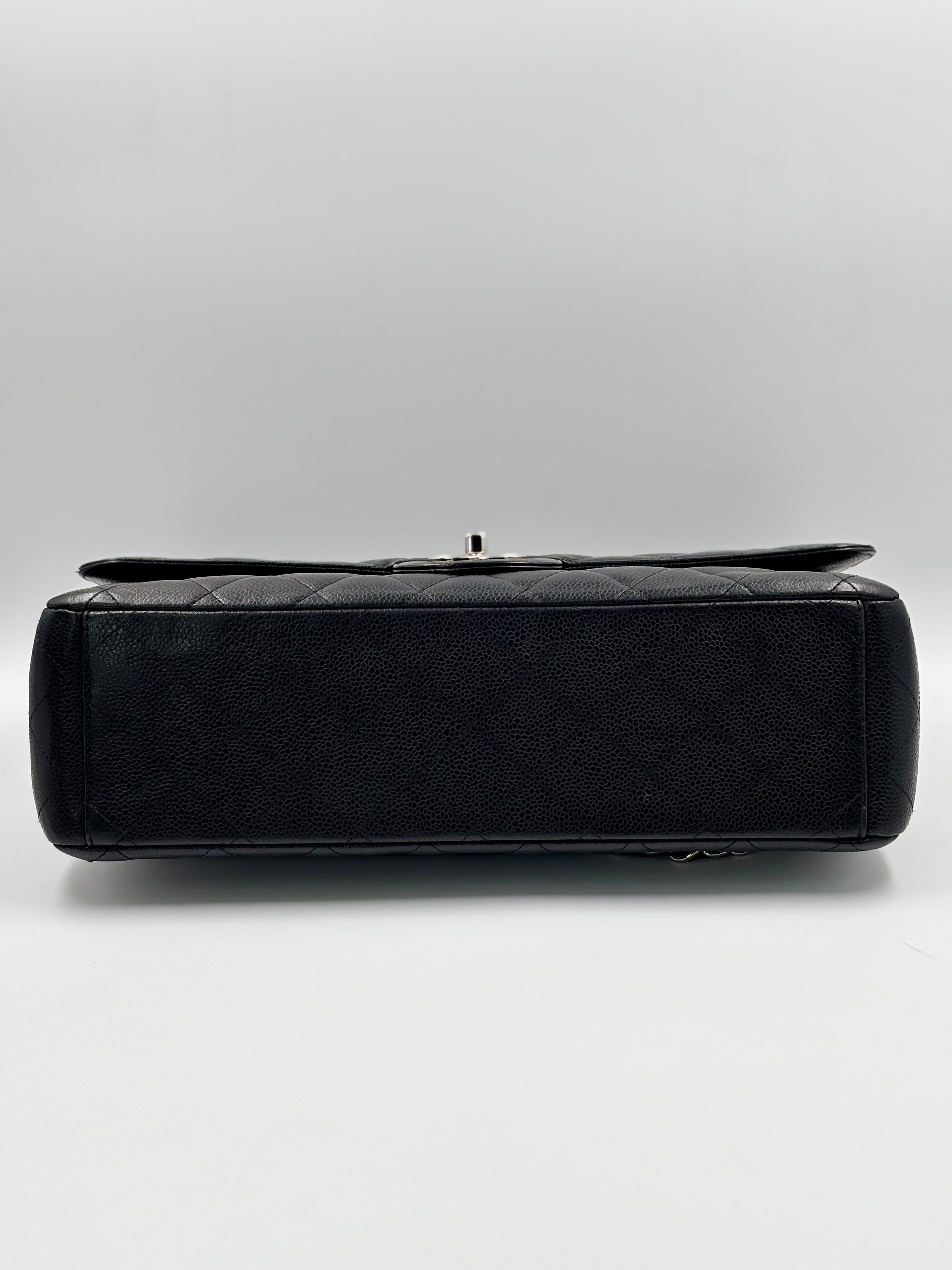 Chanel Black Quilted  Caviar Leather Classic Maxi Double Flap Bag