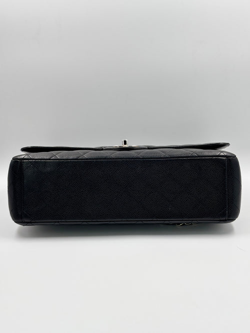 Chanel Black Quilted  Caviar Leather Classic Maxi Double Flap Bag