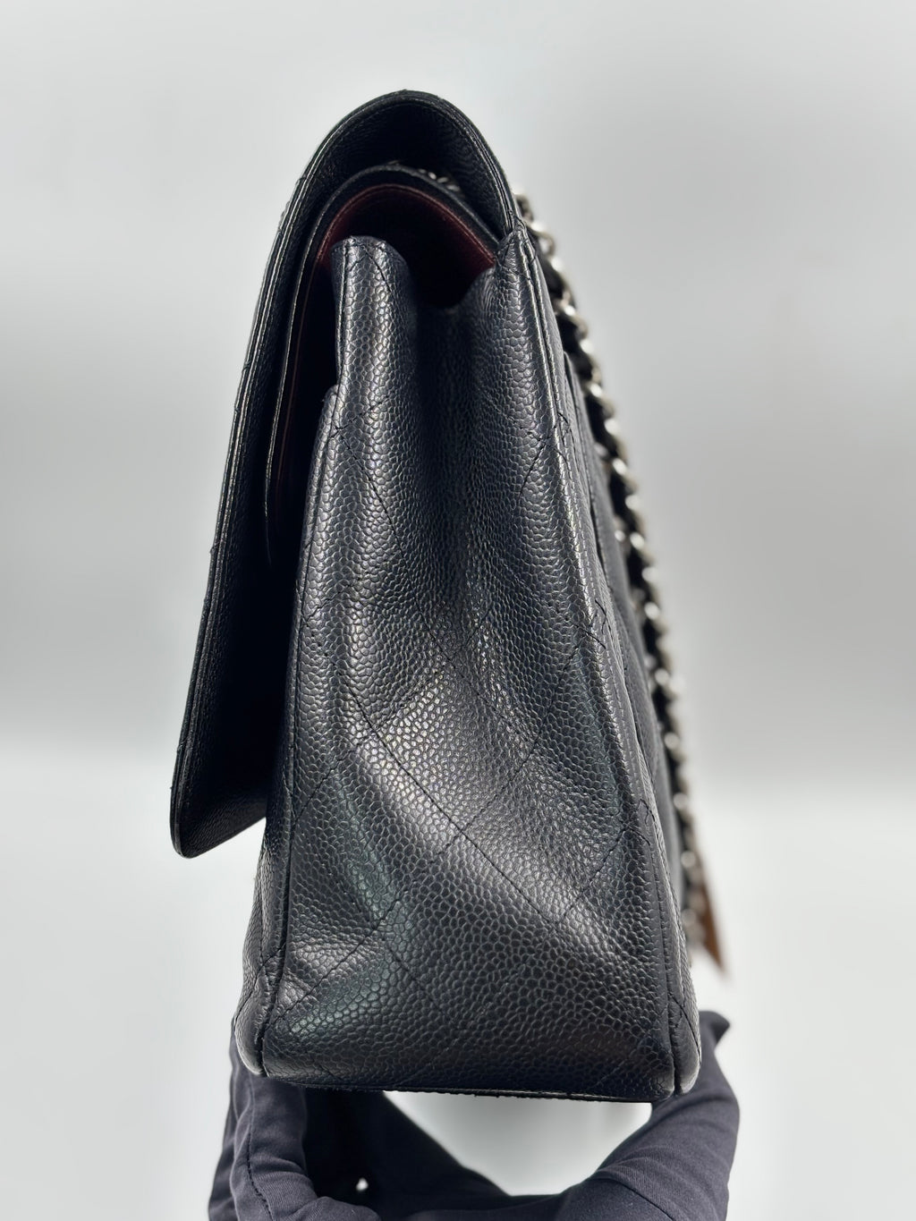 Chanel Black Quilted  Caviar Leather Classic Maxi Double Flap Bag