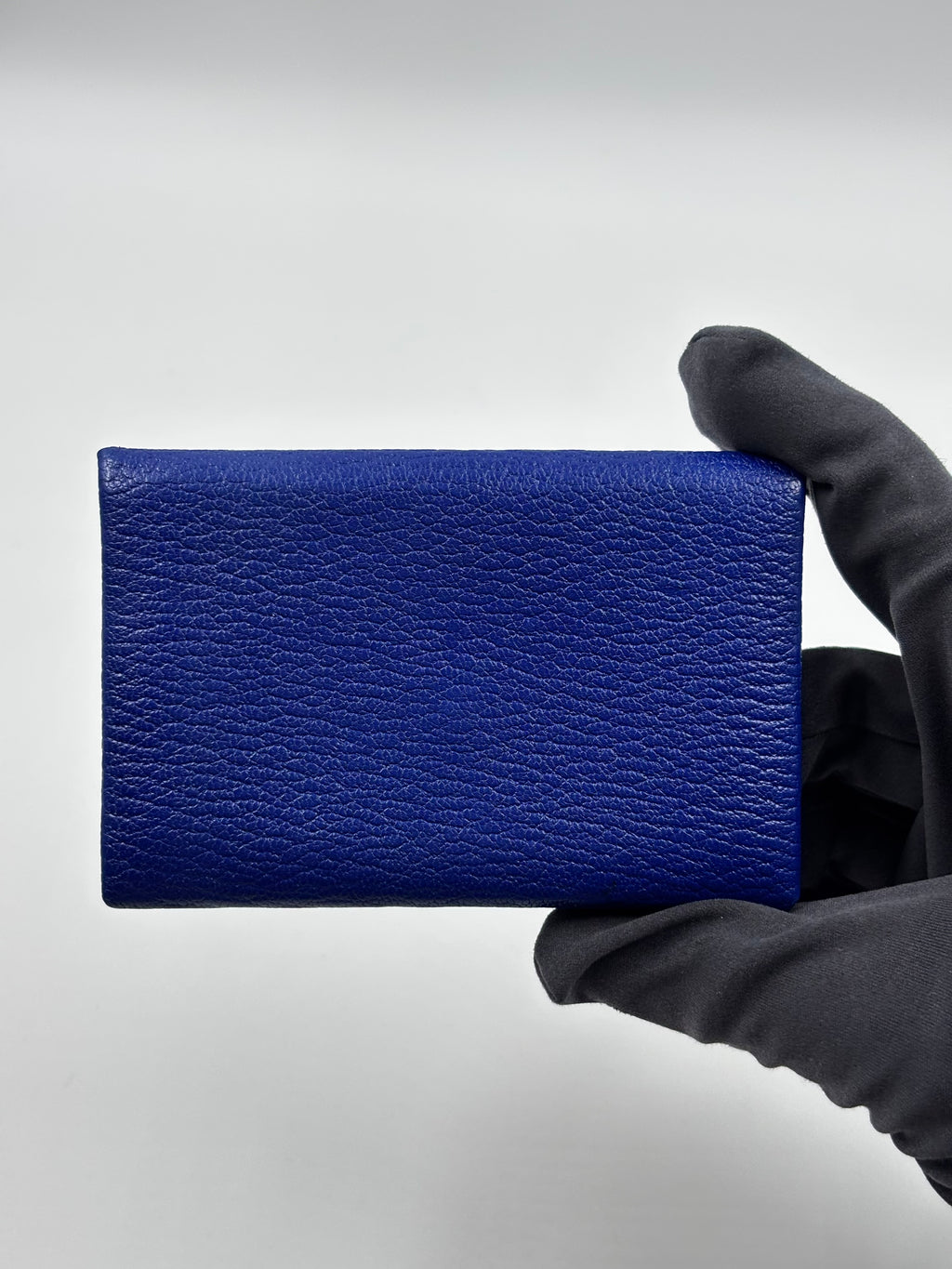 Hermes Blue Electric Chevre Mysore Leather Calvi Card Case