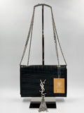 YSL Black Crocodile Embossed Calfskin Leather  Kate Tassel Bag