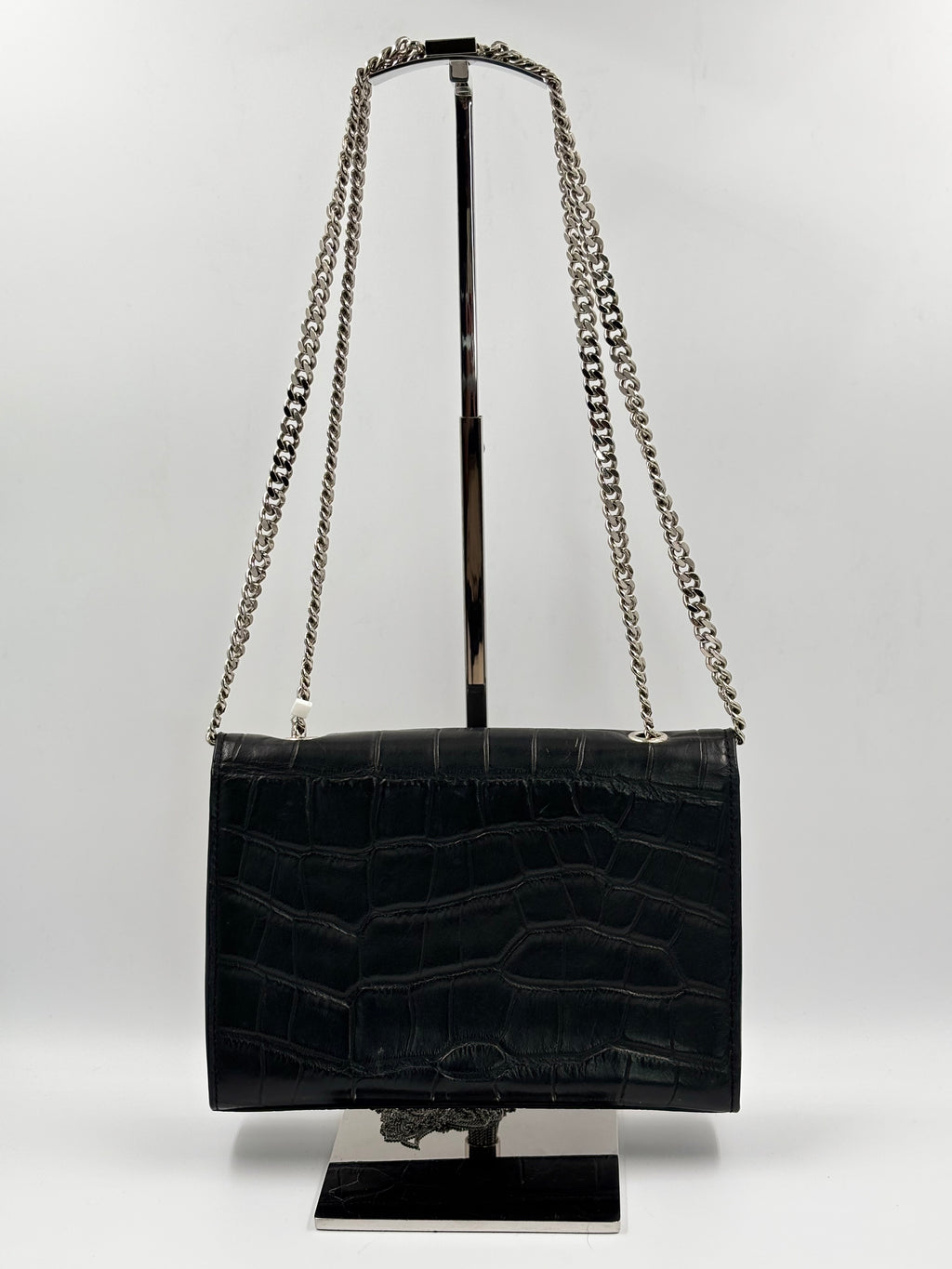 YSL Black Crocodile Embossed Calfskin Leather  Kate Tassel Bag