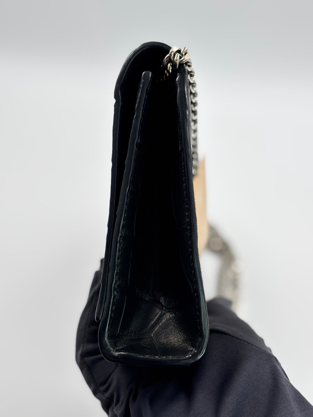 YSL Black Crocodile Embossed Calfskin Leather  Kate Tassel Bag