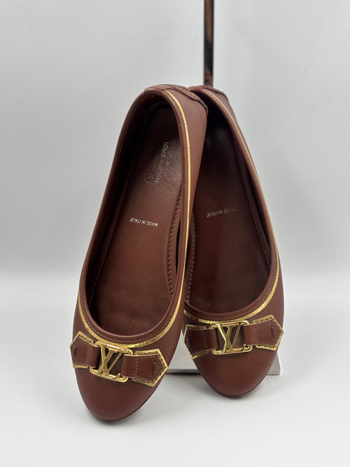 LV Brown Leather Oxford Ballet  Flats