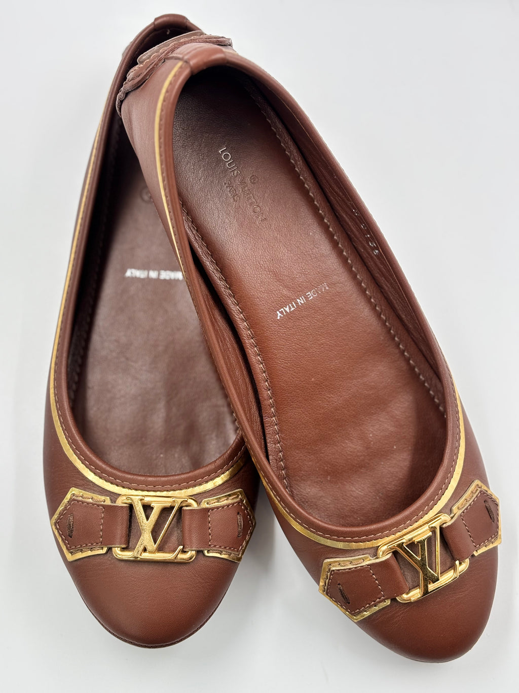 LV Brown Leather Oxford Ballet  Flats