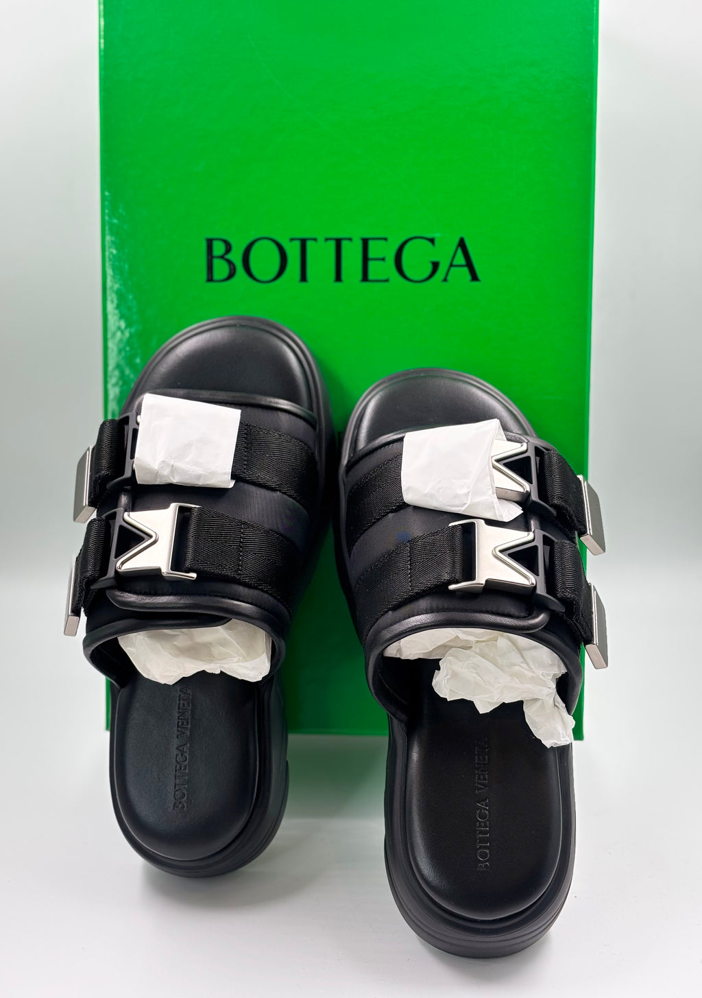 Bottega Veneta  Black Flash Flat Sandals Bomber