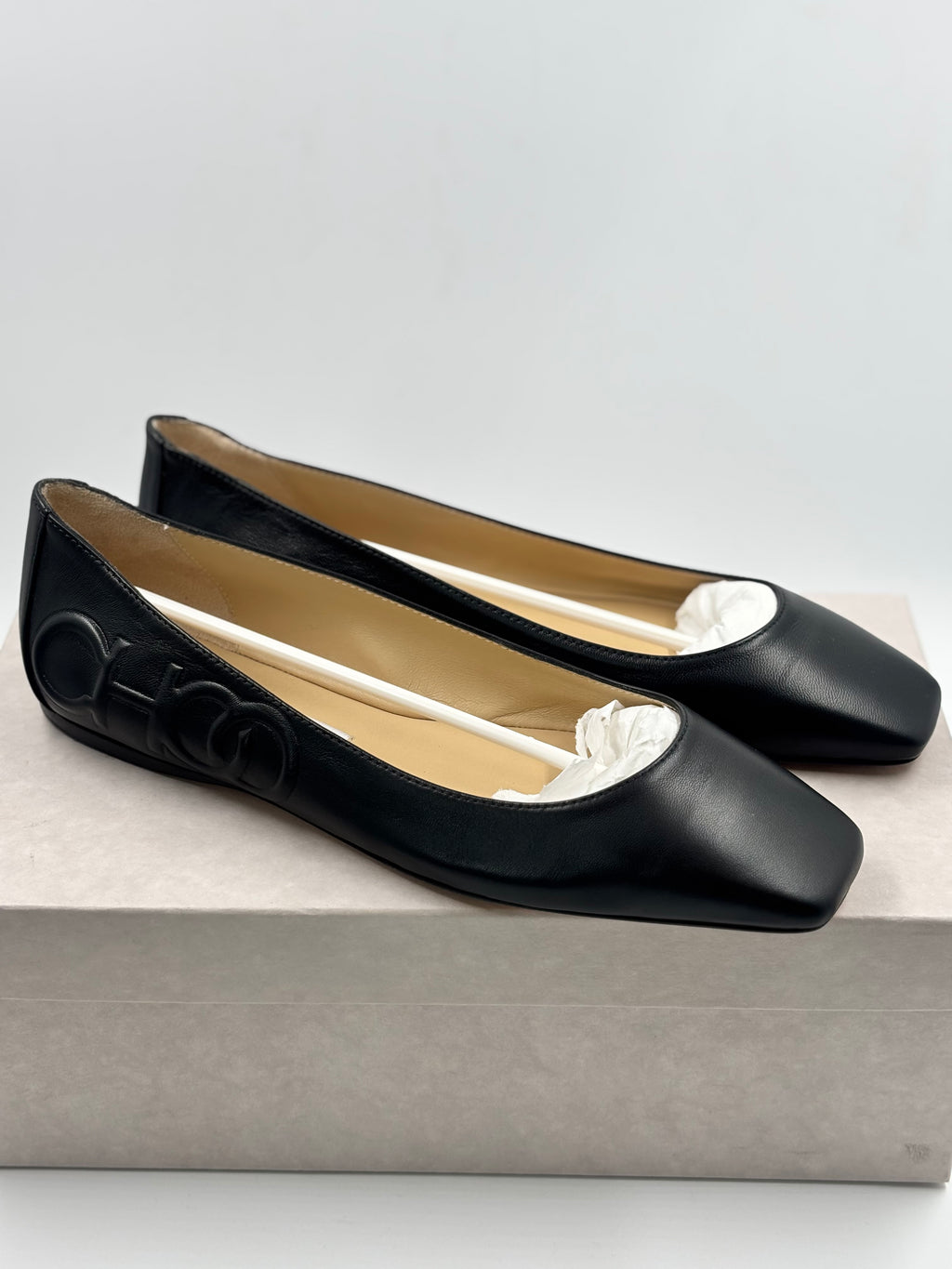 Jimmy Choo Black Leather Gwenevere Ballet Flats