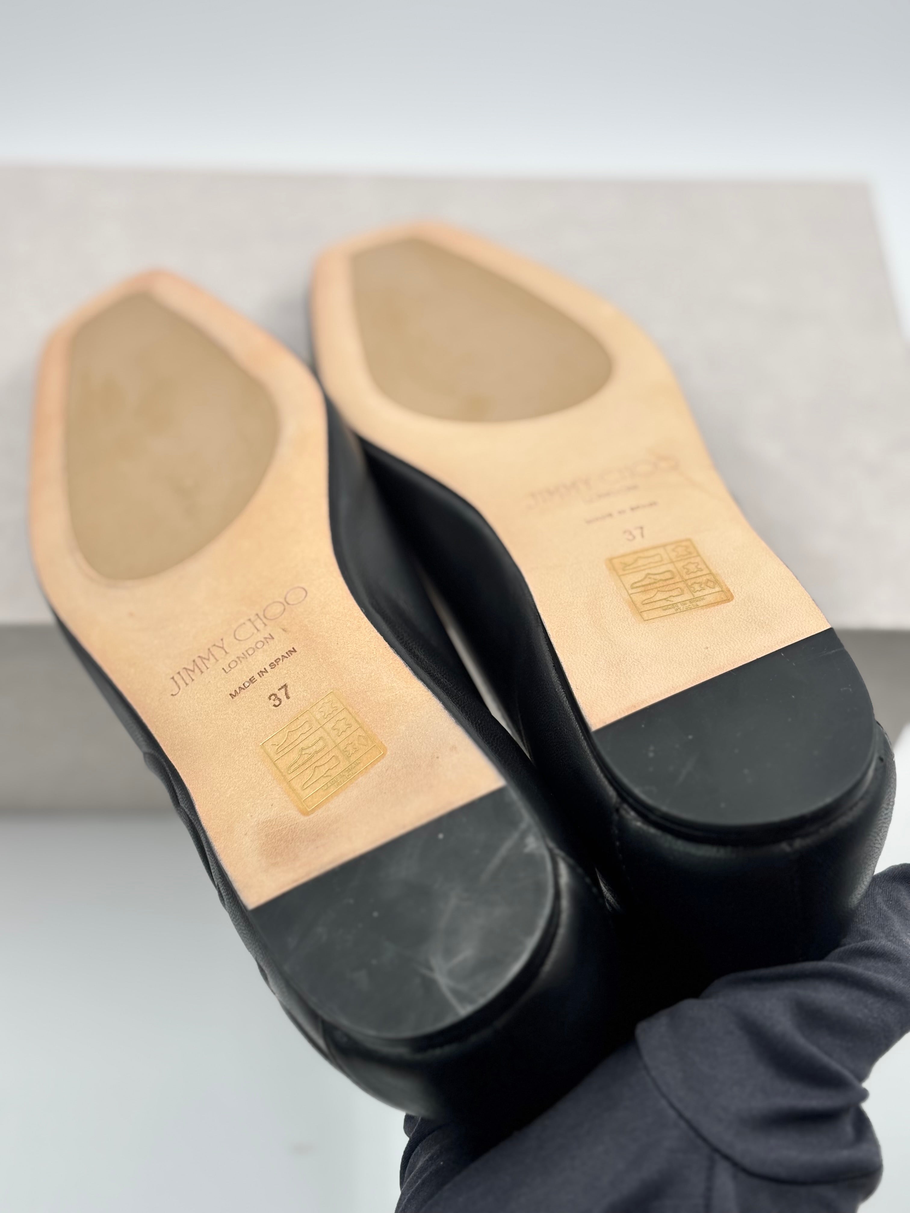 Jimmy Choo Black Leather Gwenevere Ballet Flats