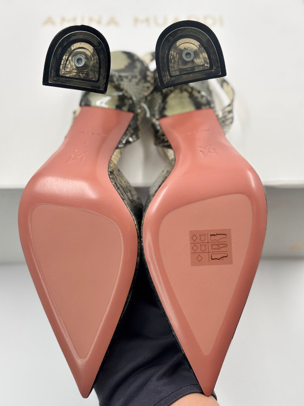 Amina Muaddi Snake Print Holli Glass Slingback Pumps