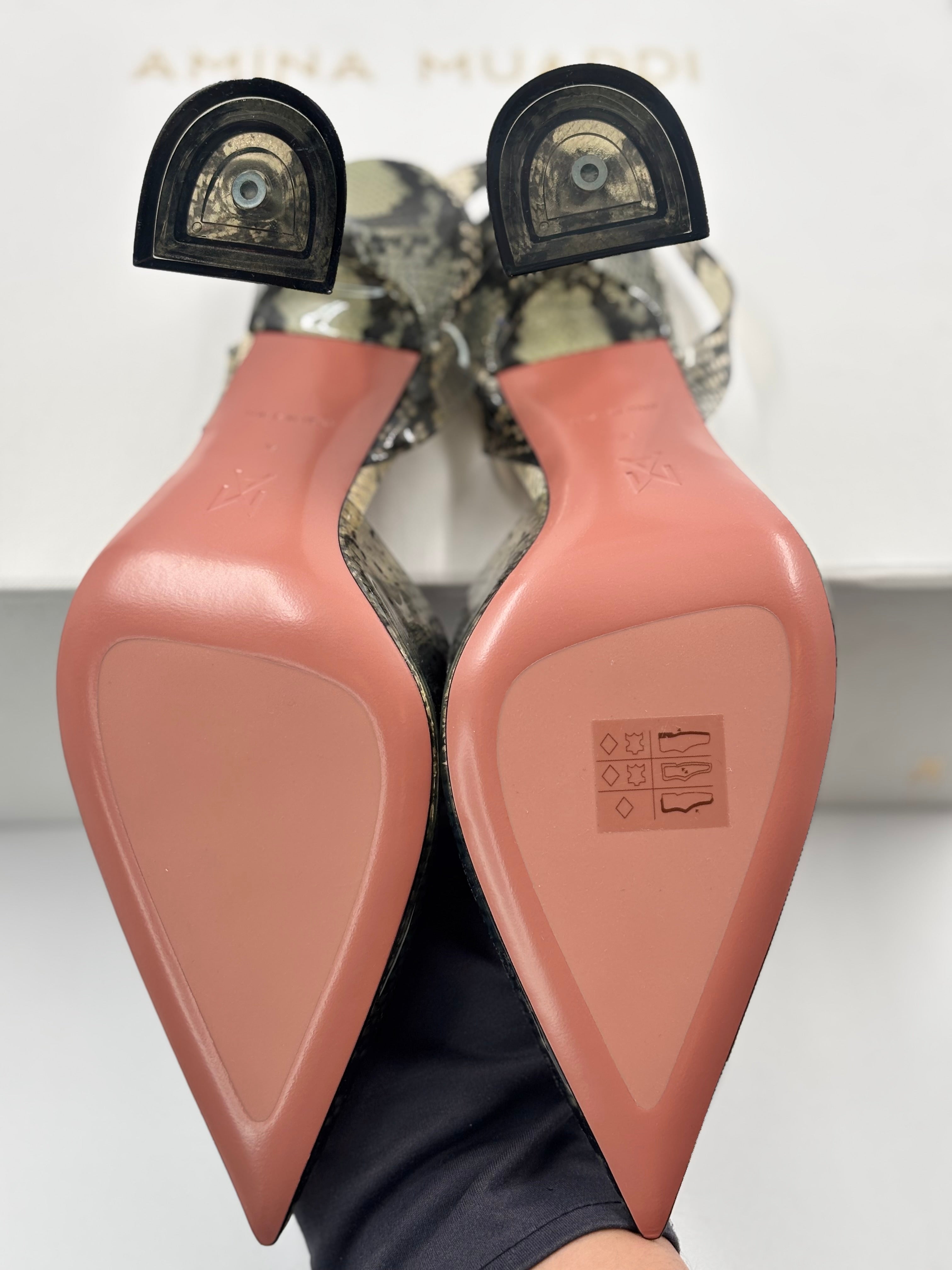 Amina Muaddi Snake Print Holli Glass Slingback Pumps