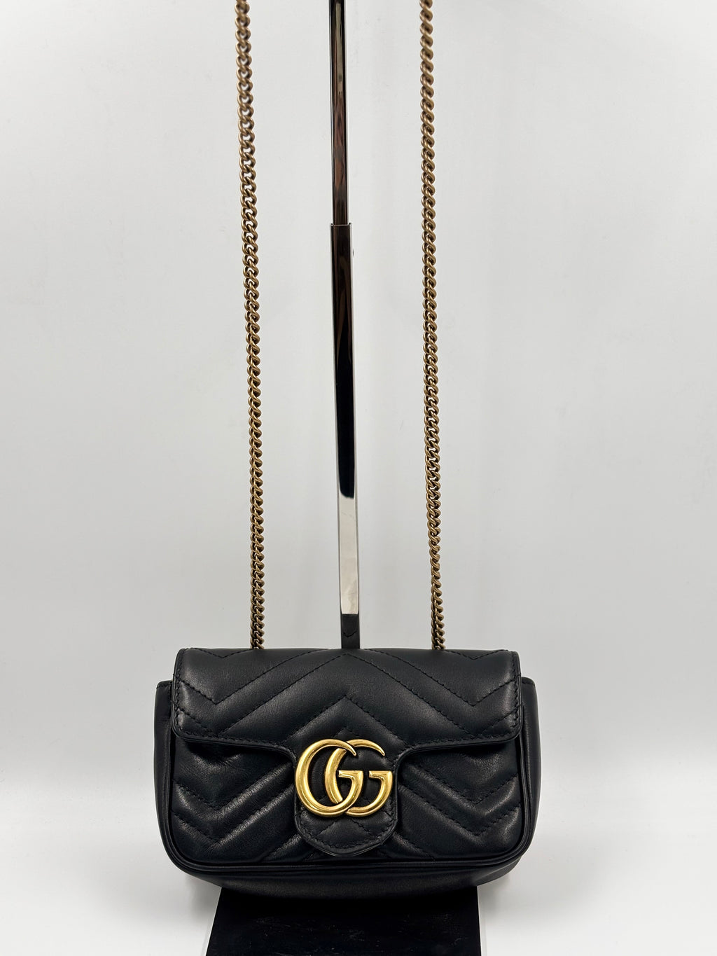Gucci Black Quilted Leather GG Marmont Matelasse Super Mini Bag