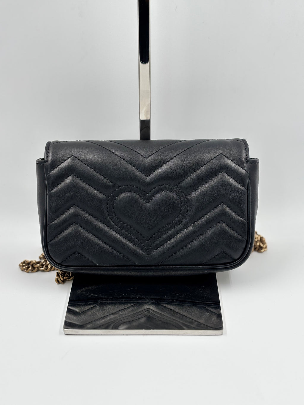 Gucci Black Quilted Leather GG Marmont Matelasse Super Mini Bag