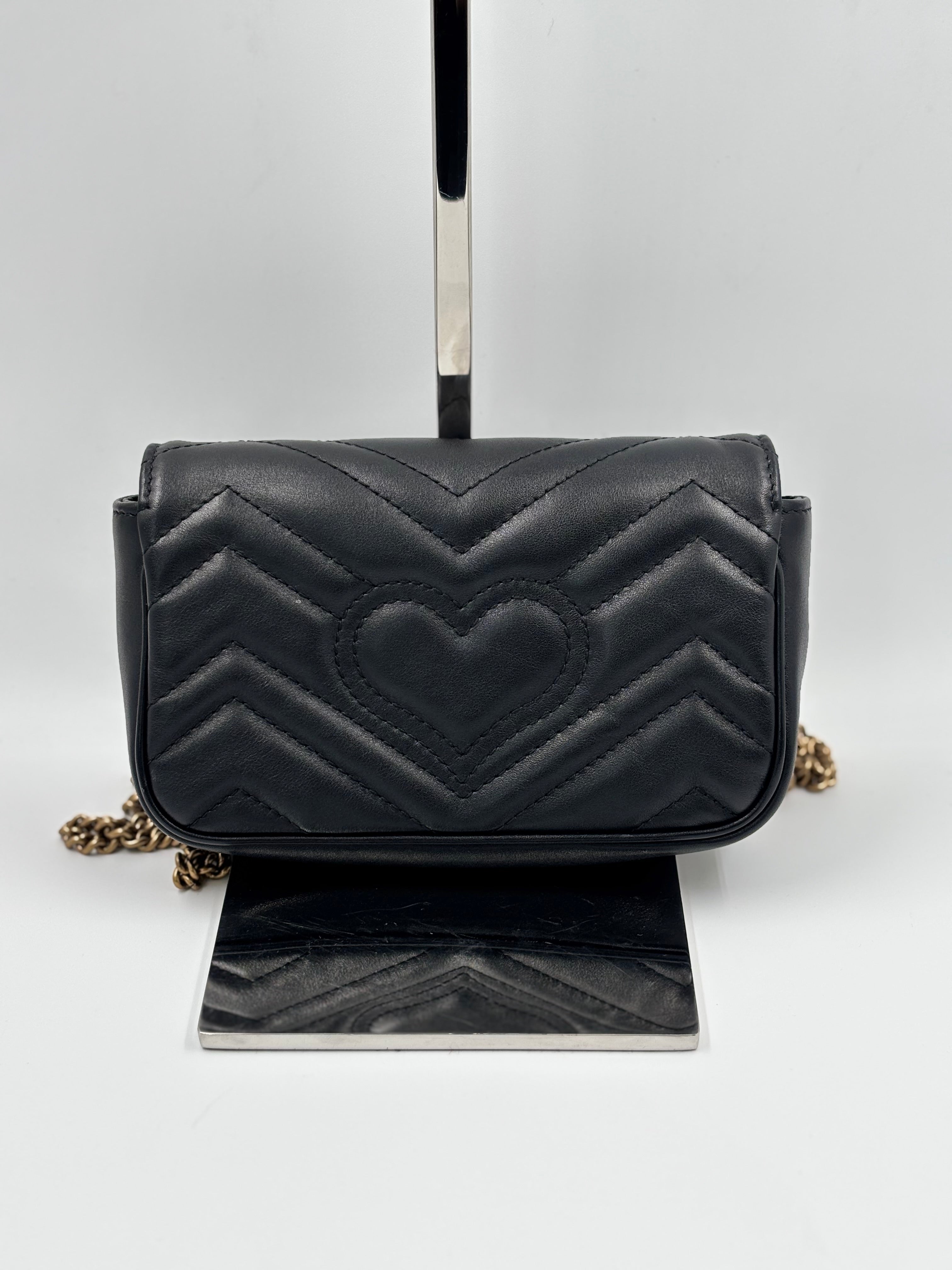 Gucci Black Quilted Leather GG Marmont Matelasse Super Mini Bag