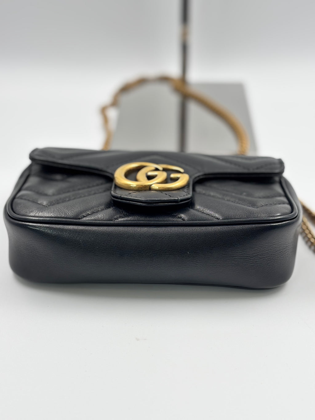 Gucci Black Quilted Leather GG Marmont Matelasse Super Mini Bag