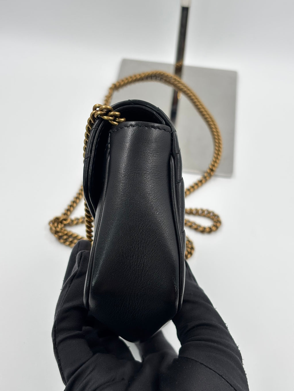 Gucci Black Quilted Leather GG Marmont Matelasse Super Mini Bag
