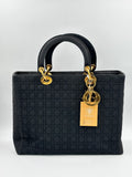Christian Dior Black Cannage Quilted Nylon Large Lady Dior Bag