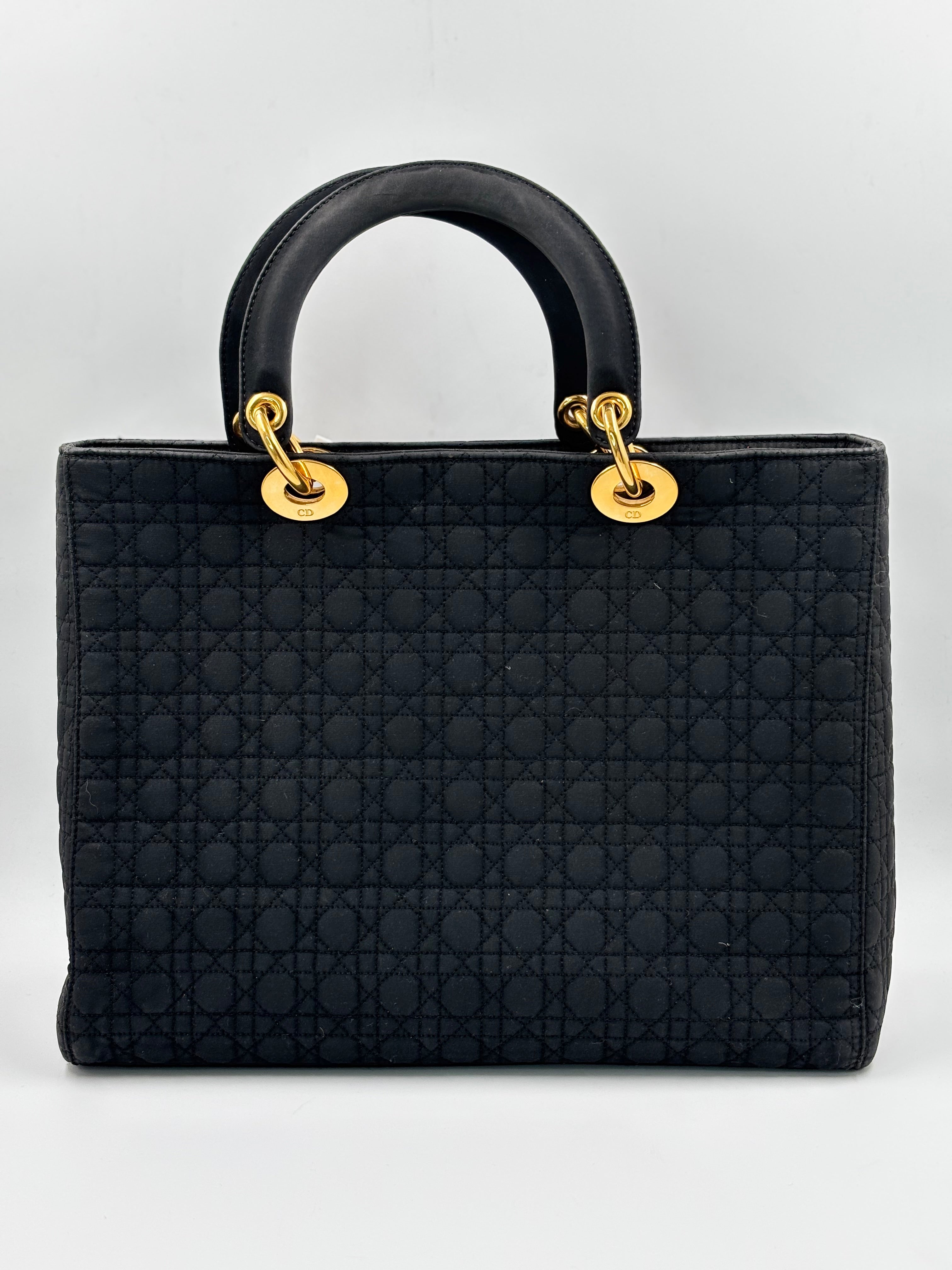 Christian Dior Black Cannage Quilted Nylon Large Lady Dior Bag