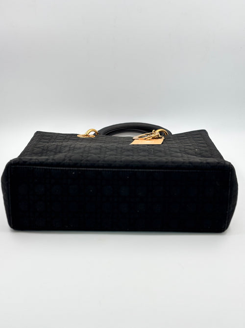 Christian Dior Black Cannage Quilted Nylon Large Lady Dior Bag