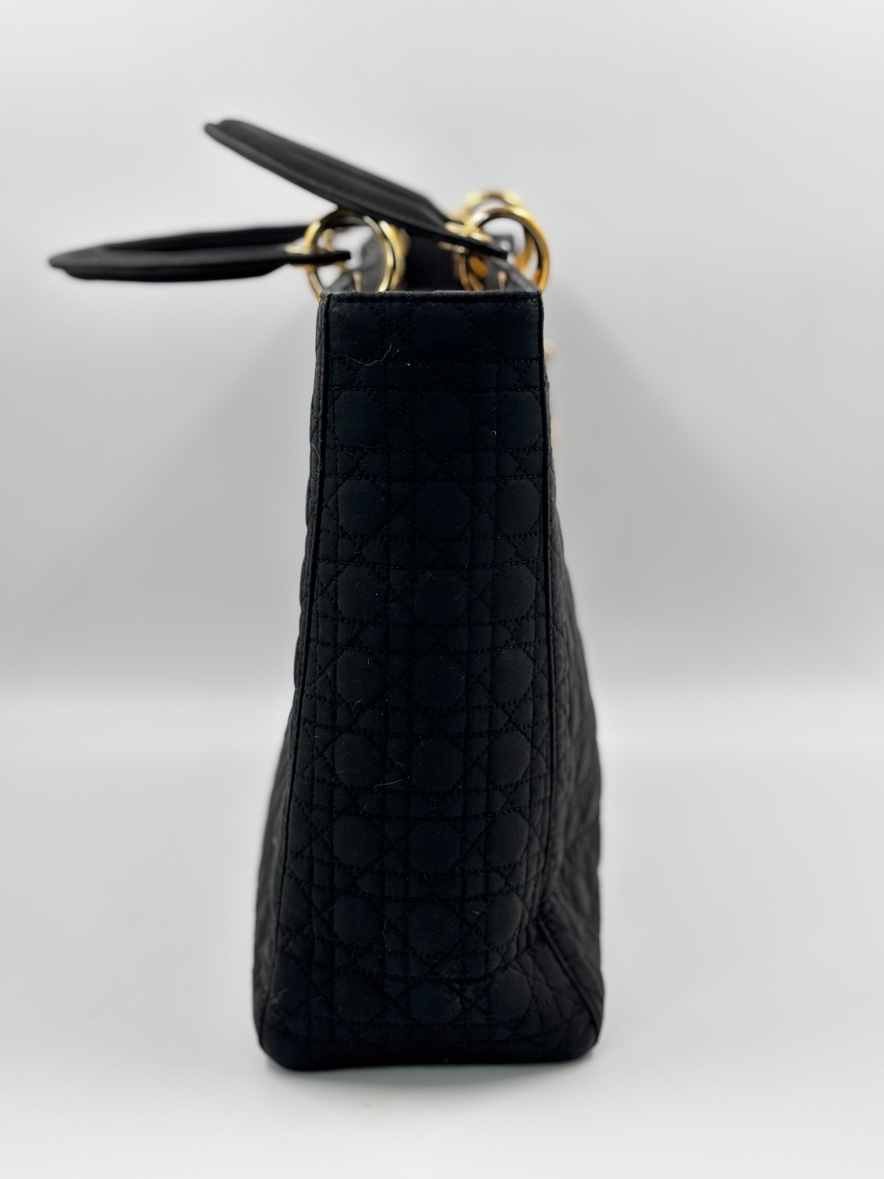 Christian Dior Black Cannage Quilted Nylon Large Lady Dior Bag