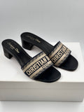 Christian Dior Deep Blue Embroidered Cotton DWay Slide Sandals