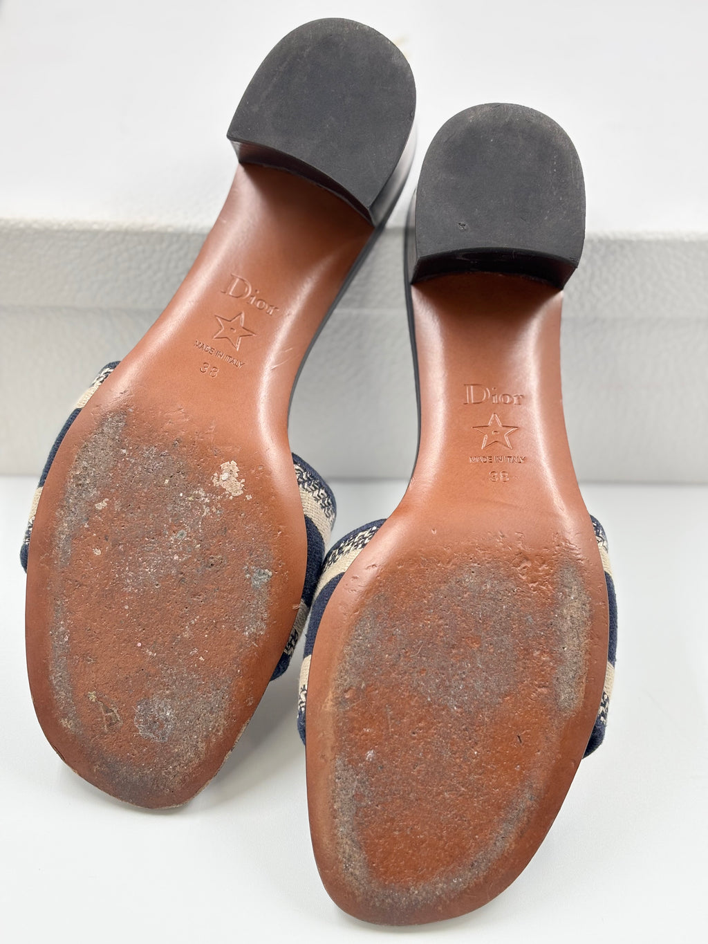 Christian Dior Deep Blue Embroidered Cotton DWay Slide Sandals
