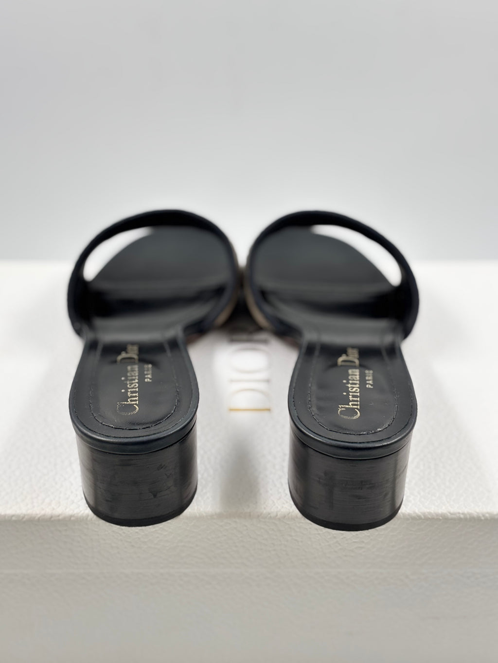 Christian Dior Deep Blue Embroidered Cotton DWay Slide Sandals
