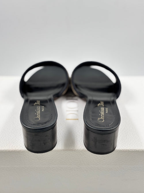 Christian Dior Deep Blue Embroidered Cotton DWay Slide Sandals