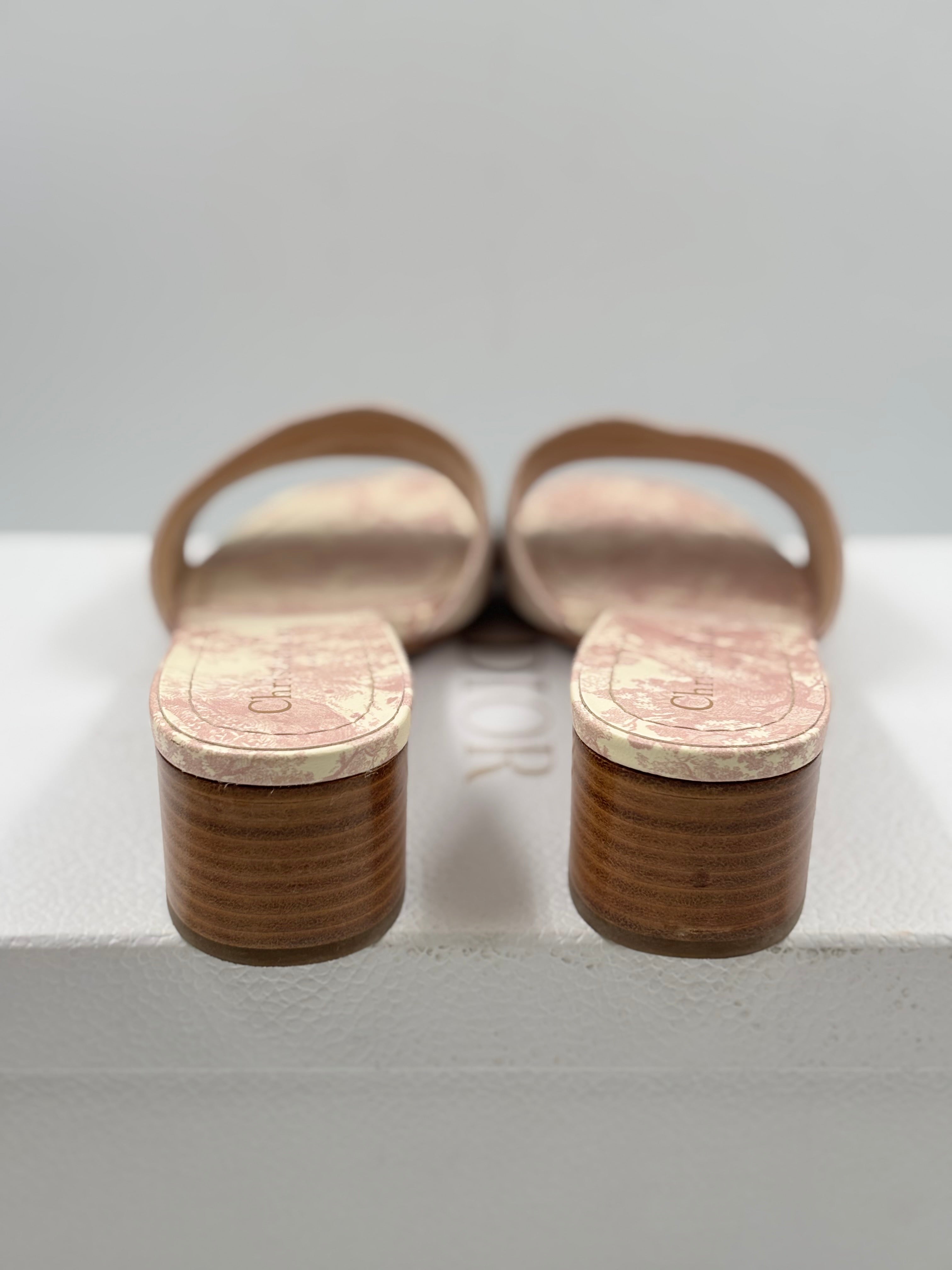 Christian Dior Pink Embroidered Cotton DWay Slide Sandals