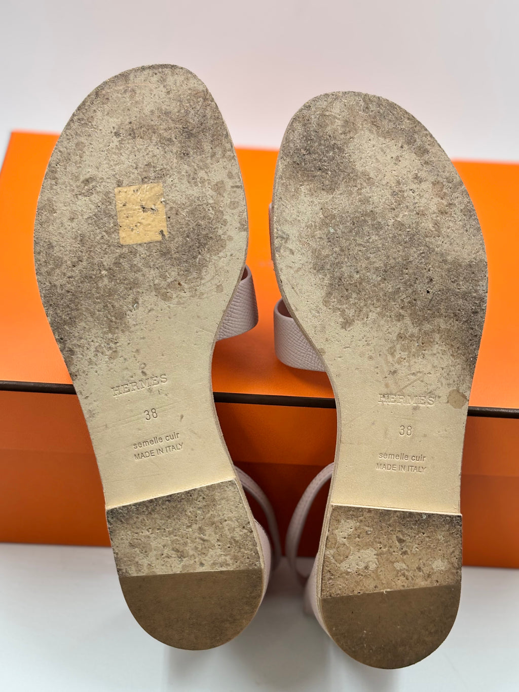 Hermes Santorini Sandals in Rose Porcelaine Epsom Leather