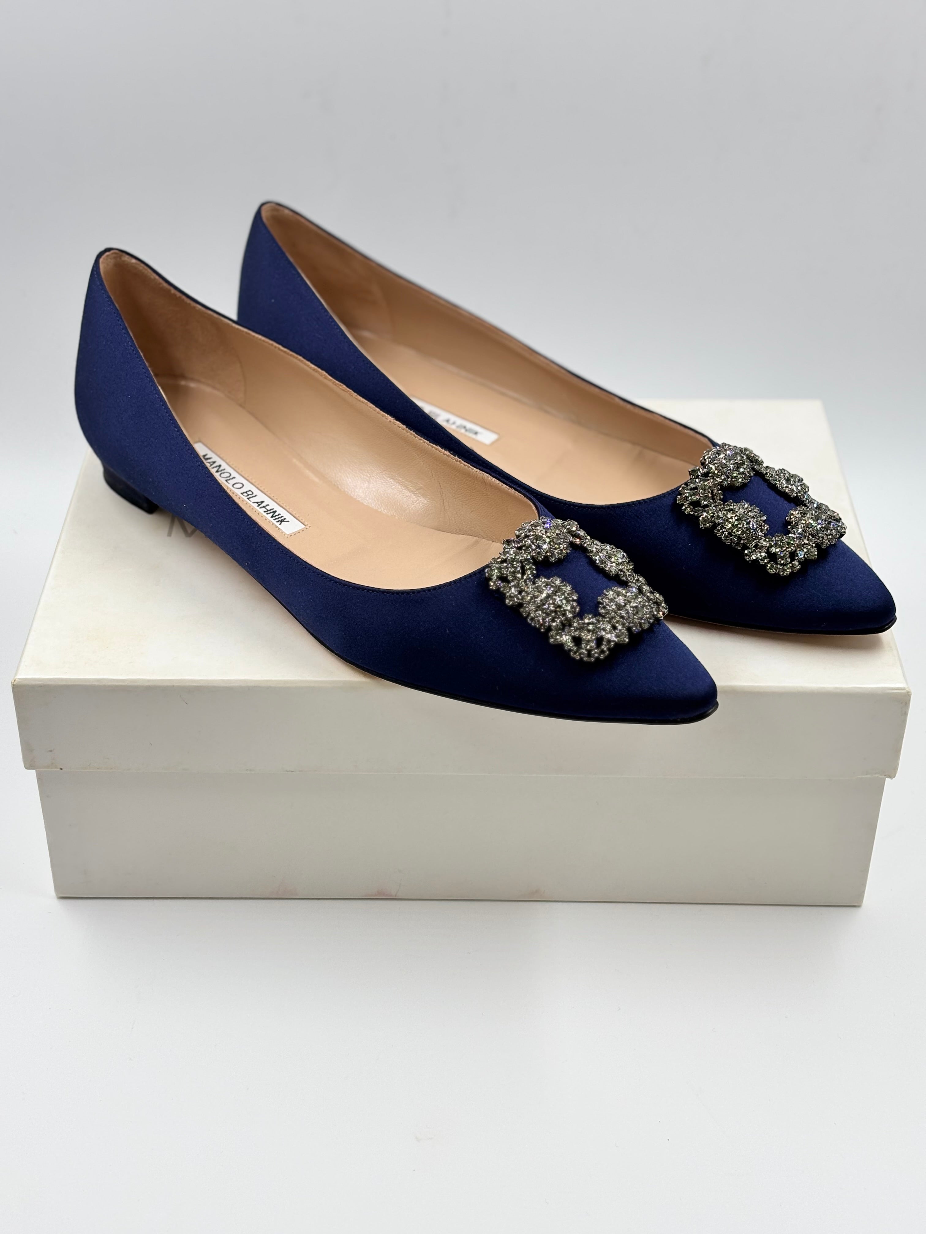 Manolo Blahnik Navy Blue Hangisi Ballerina Flats