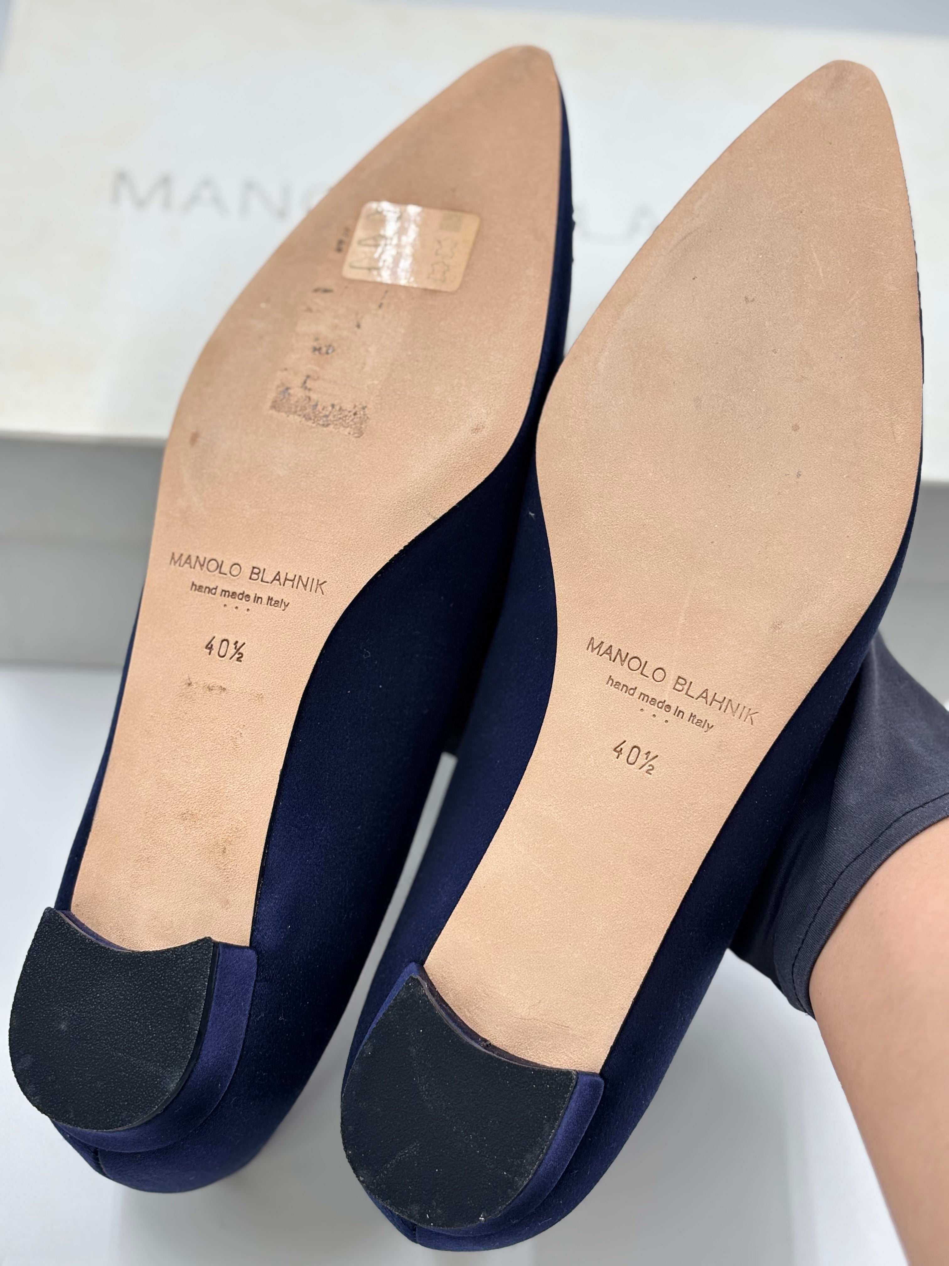 Manolo Blahnik Navy Blue Hangisi Ballerina Flats