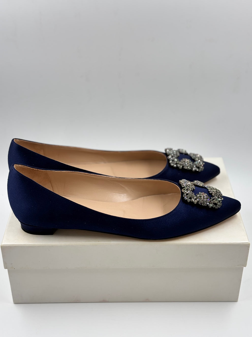 Manolo Blahnik Navy Blue Hangisi Ballerina Flats