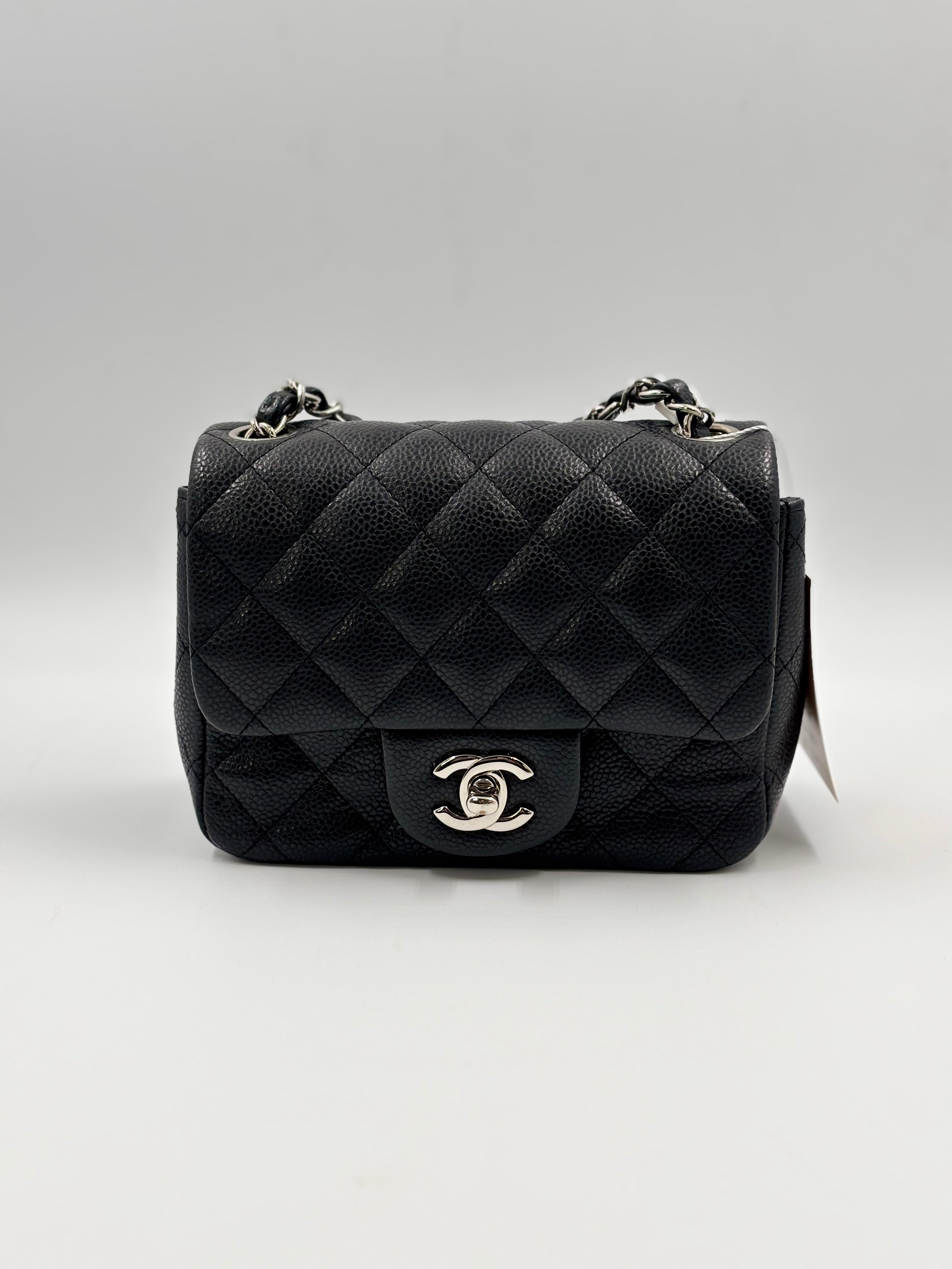 Chanel Black Quilted Caviar Leather Square Mini flap