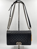 Chanel Black Quilted Caviar Leather Old Medium Boy Bag
