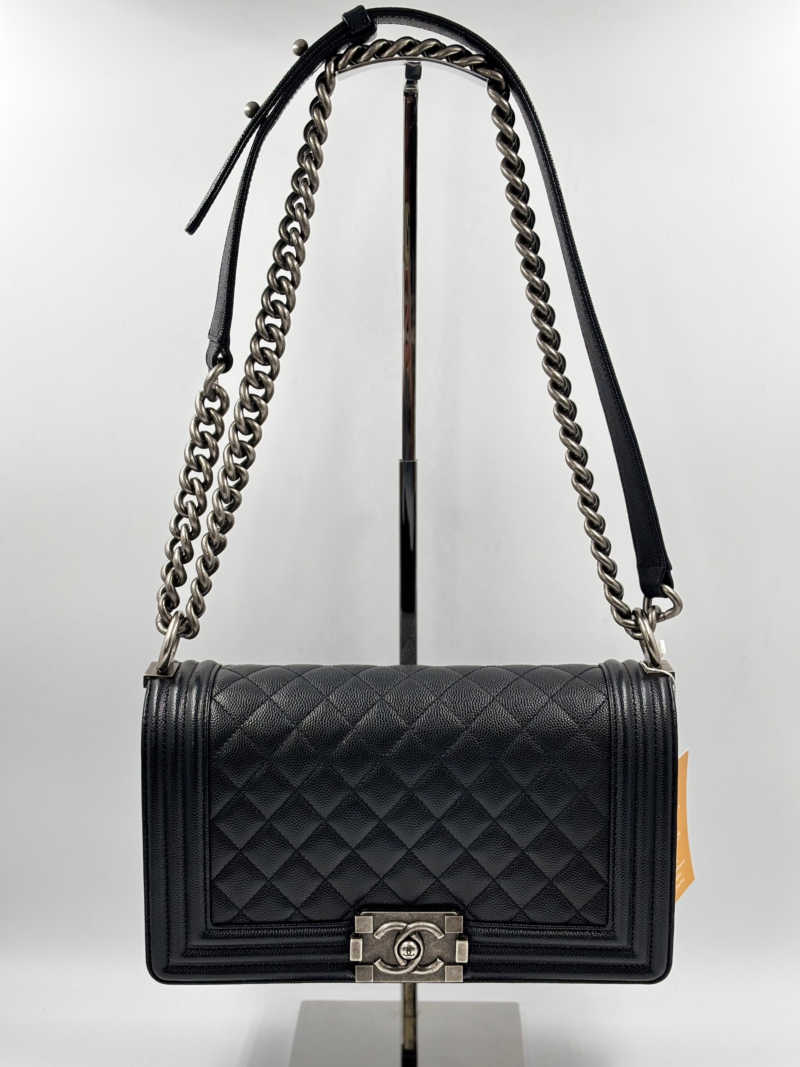 Chanel Black Quilted Caviar Leather Old Medium Boy Bag