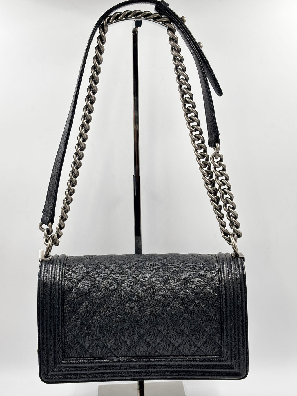 Chanel Black Quilted Caviar Leather Old Medium Boy Bag