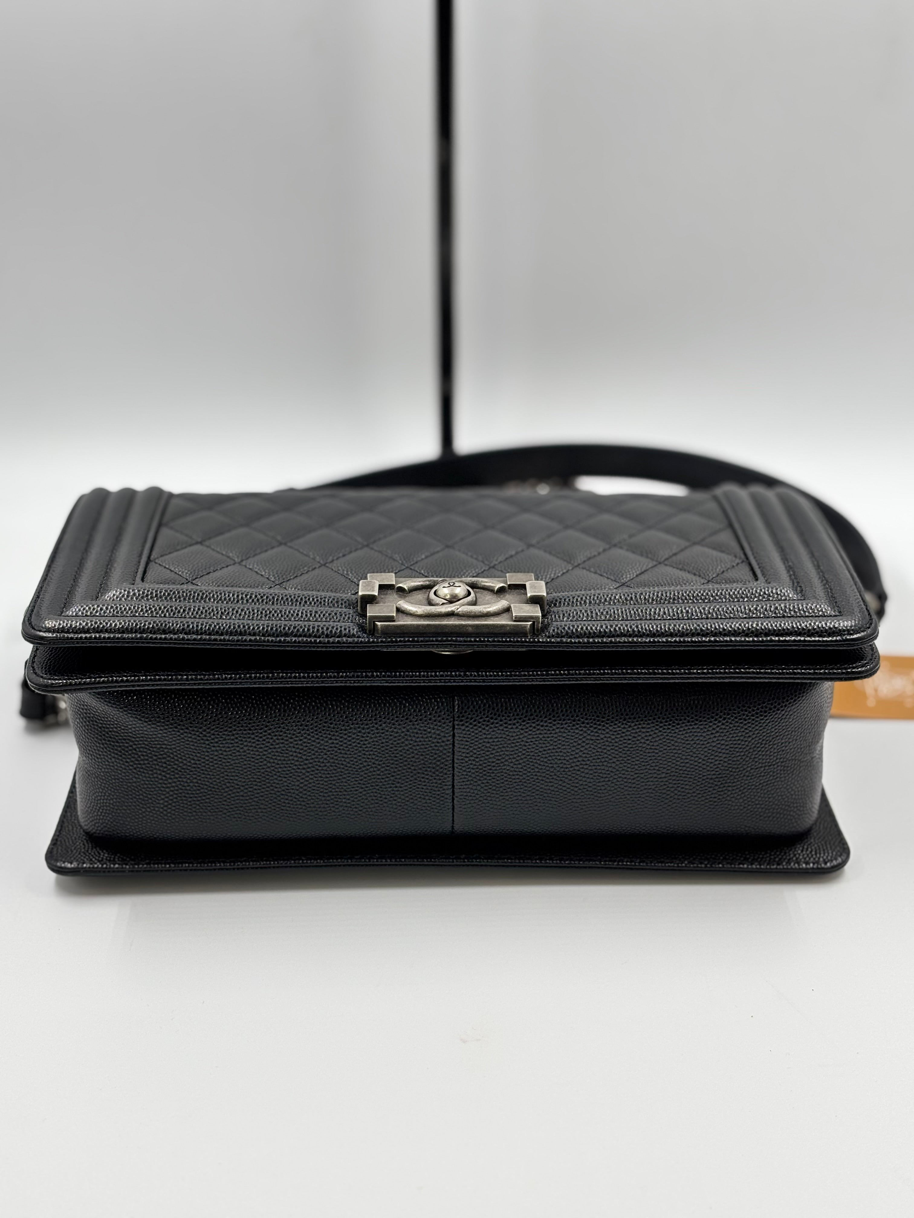 Chanel Black Quilted Caviar Leather Old Medium Boy Bag