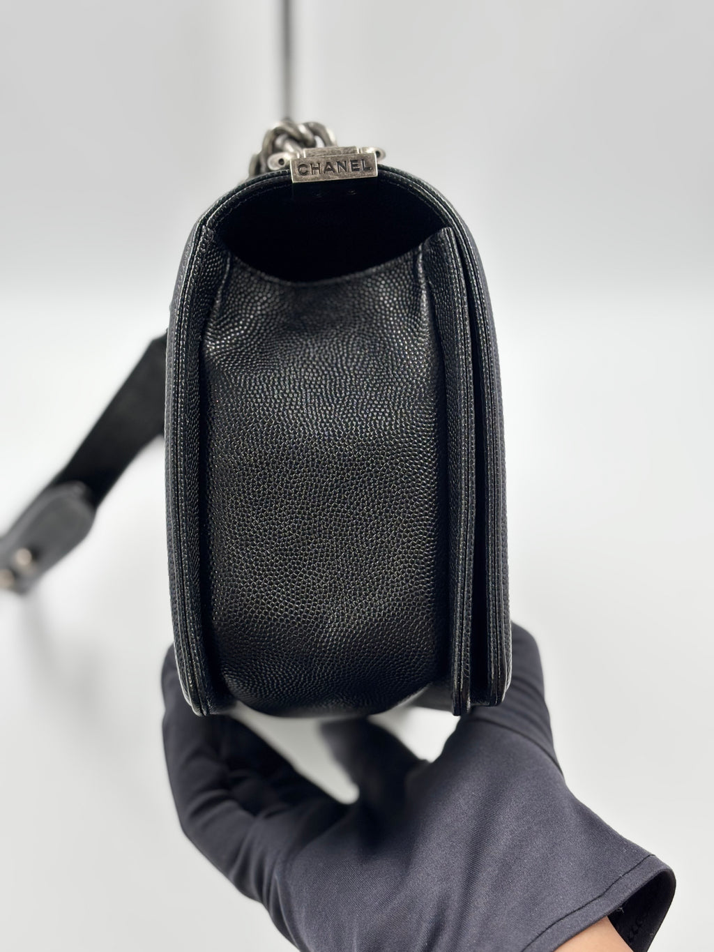 Chanel Black Quilted Caviar Leather Old Medium Boy Bag