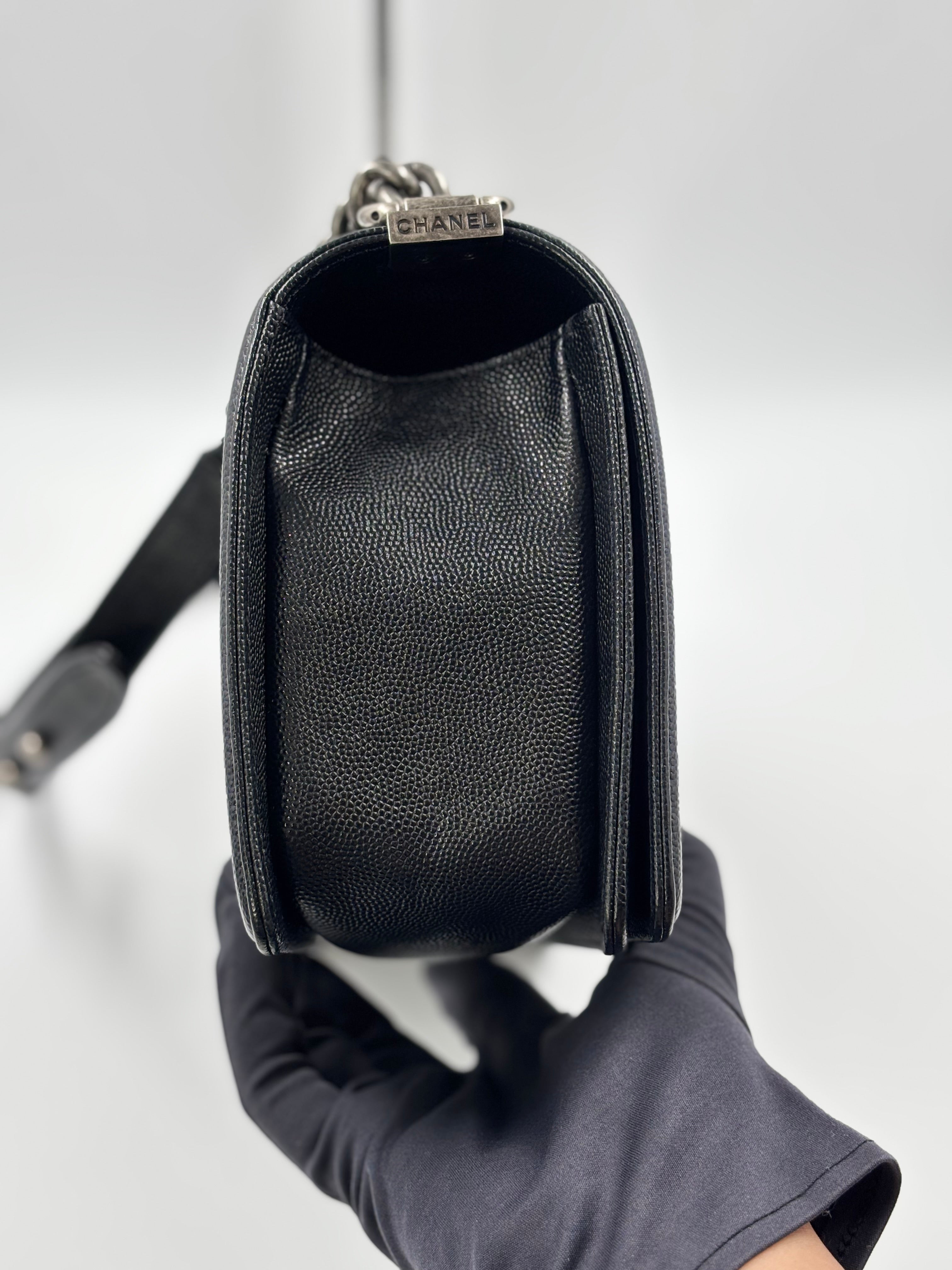 Chanel Black Quilted Caviar Leather Old Medium Boy Bag