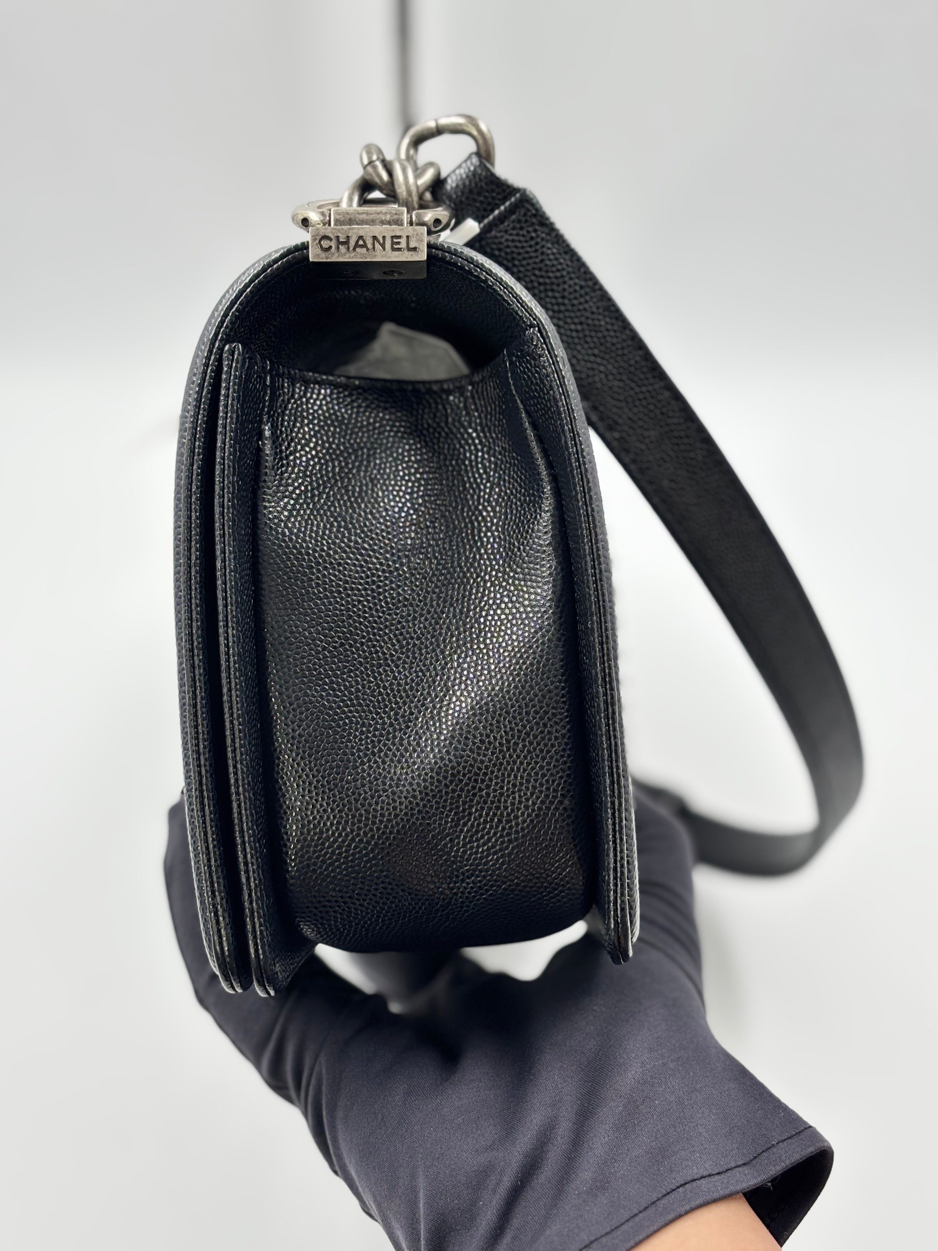 Chanel Black Quilted Caviar Leather Old Medium Boy Bag