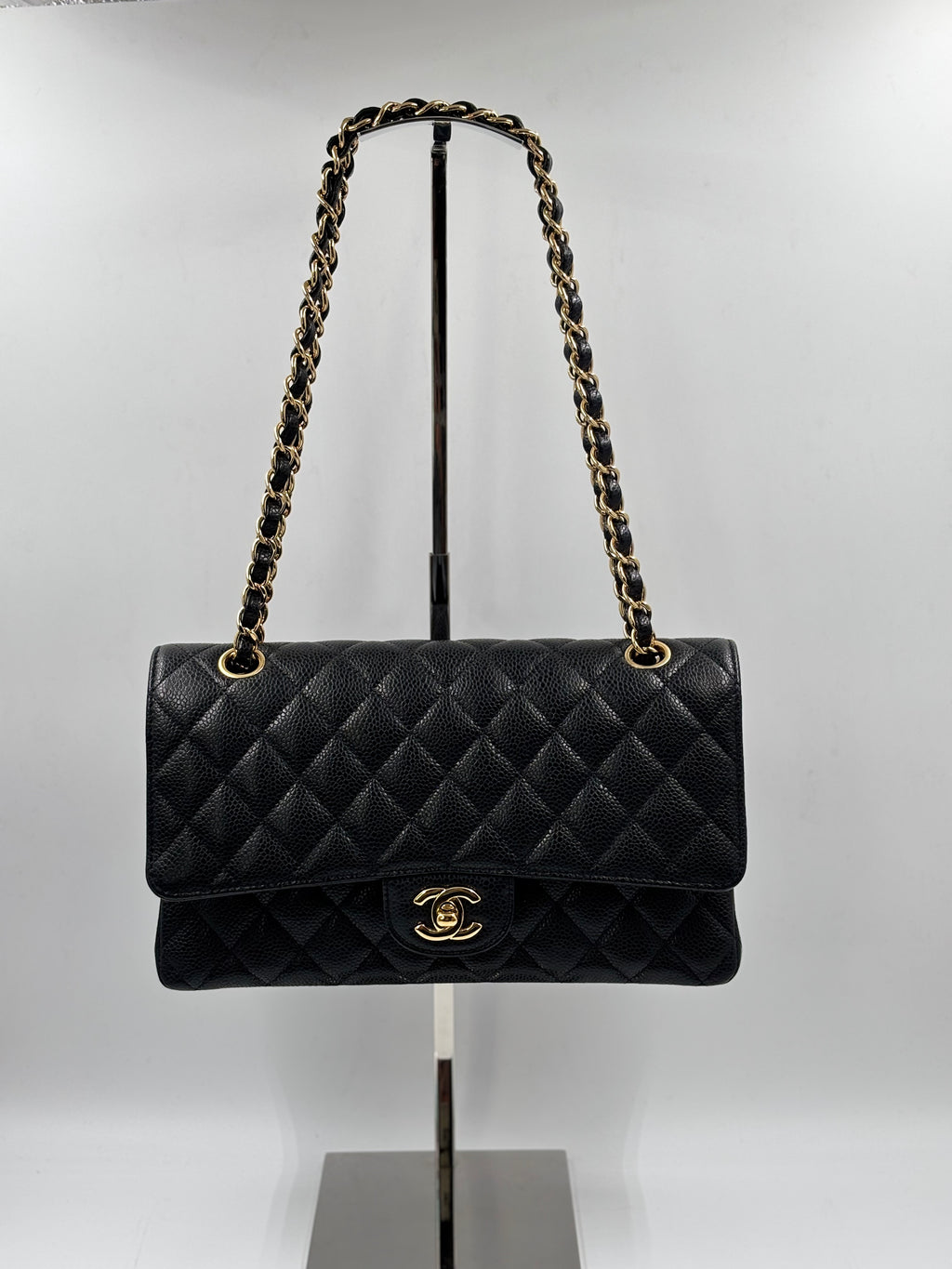 Chanel Black Quilted Caviar Leather Medium Double Flap