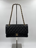 Chanel Black Quilted Caviar Leather Medium Double Flap